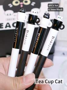 Bút bi xoay hình mèo Mule Cat, bút bi dễ thương sáng tạo dành cho học sinh, bút mực đen khô nhanh. - Mèo cốc cà phê [4 con/bộ] - Xem 8
