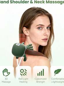 Almohada masajeadora de cuello de rana adorable con calor, almohada de masaje  4D de amasado profundo para hombros y espalda, regalo relajante portátil y recargable para mujeres y hombres - Verde militar - Ver 6