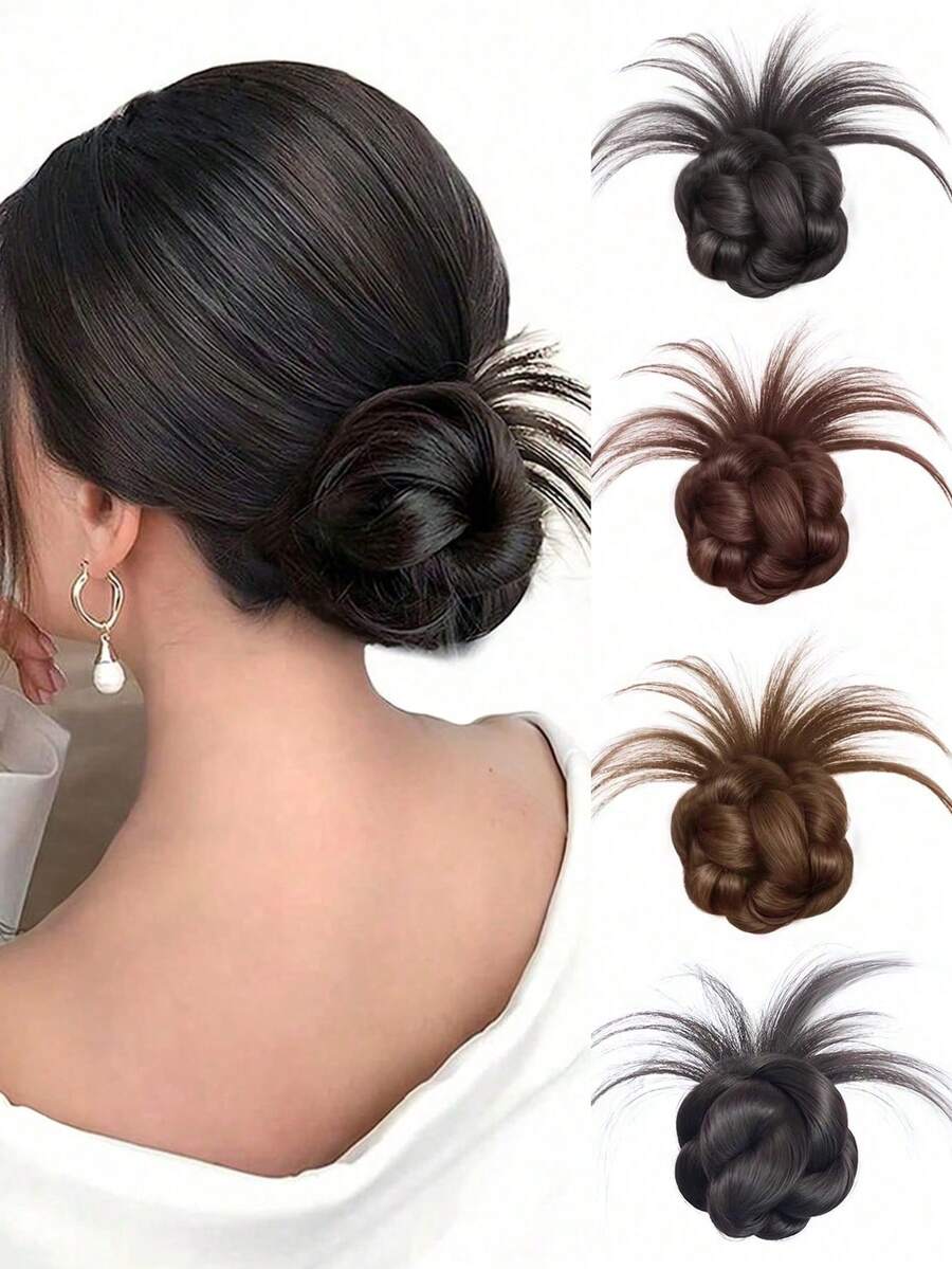 1pc Synthetic Hair Bun Clip, Heat-Resistant Hair Clip, Bun Hairstyle, Suitable For Women's Daily Wear And Occasions, Head Accessories, Hair Accessories For Women, Hair Extension, Hair Piece, Hairpin - Multicolor - View 1