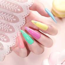 Macaron Color Gel Nail Set With UV LED Light - 6 Colors (Yellow/Pink/Green/Blue), Includes Base Coat And Top Coat, Suitable For Beginners And DIY Home Manicure - 彩色 - 查看 2