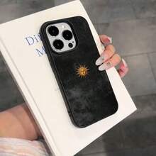 1pc Vintage Sunface Pattern TPU Soft Phone Case, Compatible With IPhone 17 Pro Max/17/16 Pro Max/15/13/12/11, S20 FE/A15/S24/A55, Note 11/12/13 Pro, Full-Body Shockproof Protective Cover - Black - View 3