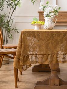 1pc French Country Style Lace Tablecloth With Ruffle Edge, Decorative Table Cover For Kitchen, Dining Room, Living Room, Coffee Table, TV Stand, Suitable For Wedding, Party, Birthday, Home Decor - Camel - View 8