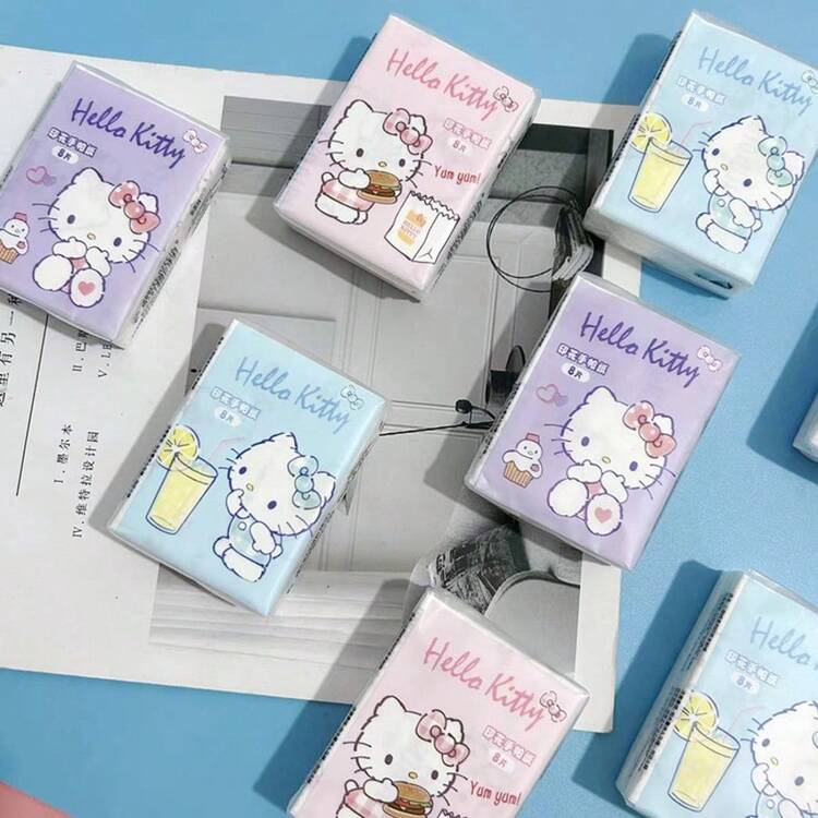 SANRIO (Được ủy quyền) Khăn giấy, Khăn giấy in hình mèo KT, Túi nhỏ xách tay, Giấy lau mặt, Giấy vệ sinh, Khăn ăn nhiều màu - Hoạt hình - Xem 3