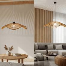 Handmade Woven Lamp Shade, Rustic Bohemian Style Ruffled Lamp Shade Suitable For Living Room, Dining Room And Bedroom Ceiling Decor, Rattan Craft Retro Lamp Shade (Bulb Not Included), Minimalist Packaging Design, Craftsmanship - Round - View 6