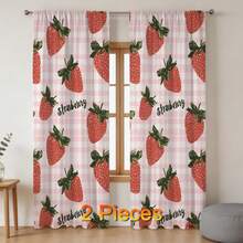 NOSBEI 2 tấm rèm cản sáng in hình dâu tây kẻ caro, kích thước 52" (rộng) x 84" (dài), rèm kẻ caro ngọt ngào phù hợp cho phòng ngủ và phòng khách, kiểu dáng thẩm mỹ dễ thương với túi luồn thanh treo rèm. - Nhiều màu - Xem 7