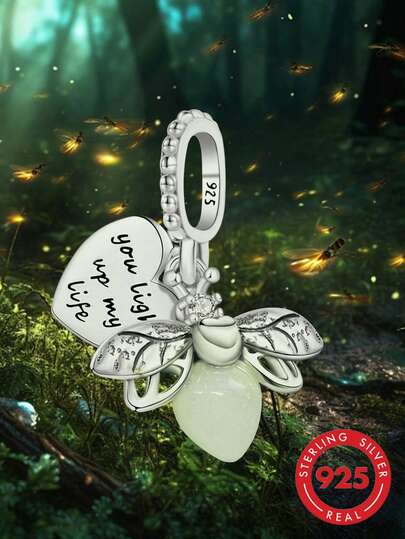 S925 Sterling Silver Glow-In-The-Dark Bee Pendant Bead, Suitable For DIY Bracelet, Women Jewelry