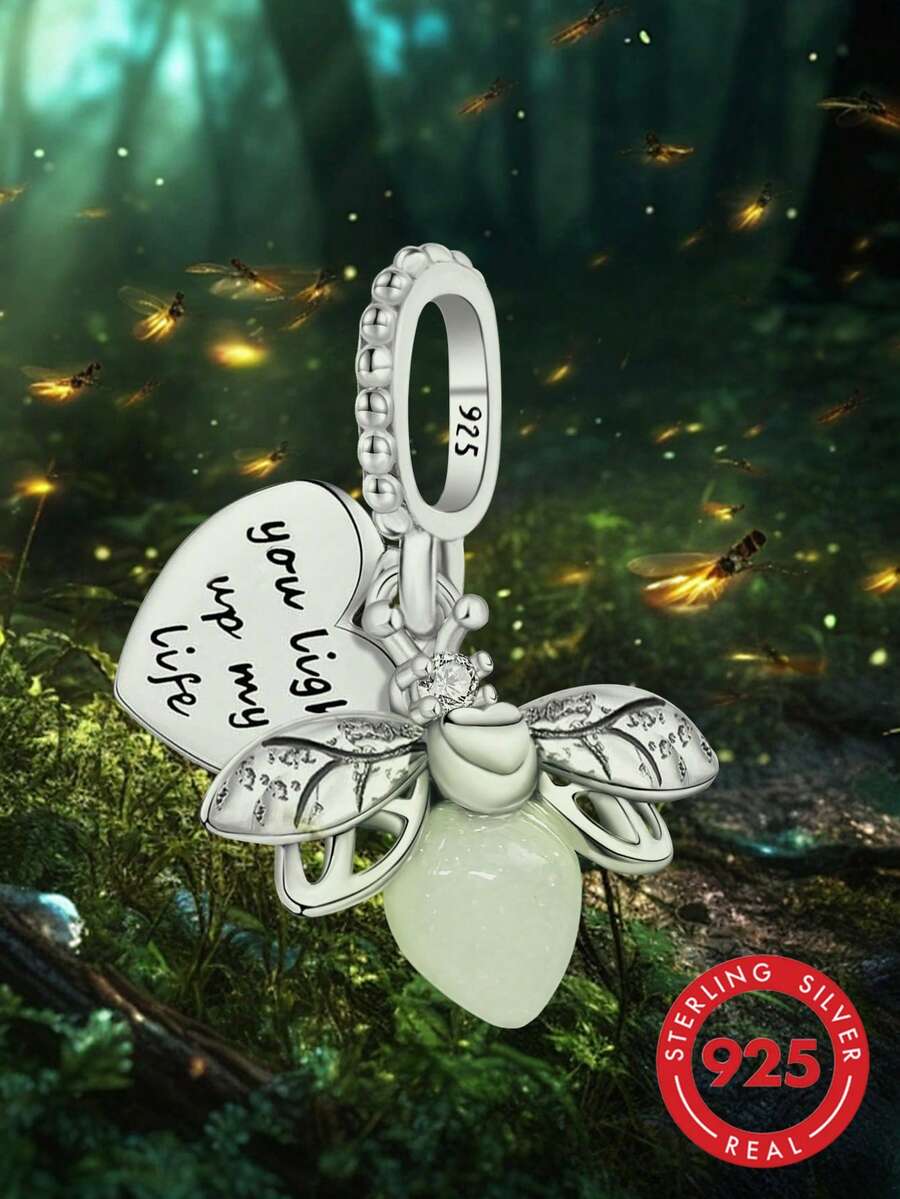 S925 Sterling Silver Glow-In-The-Dark Bee Pendant Bead, Suitable For DIY Bracelet, Women Jewelry