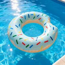 Light Blue Donut Print Inflatable Swimming Ring, Cute Colorful Sprinkle Pool Float, Essential For Summer - Blue - View 2
