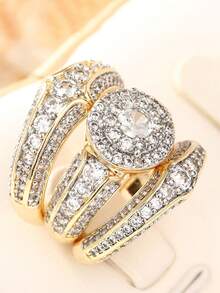 3pcs Set Luxurious Cubic Zirconia Stone Rings, Suitable For Women Wear, Ideal For Wedding, Engagement, Anniversary Party, Valentine's Day Gift - 1# - View 4