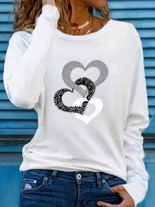 Long-Sleeved T-Shirts With Three Hearts - 白色 - 查看 1