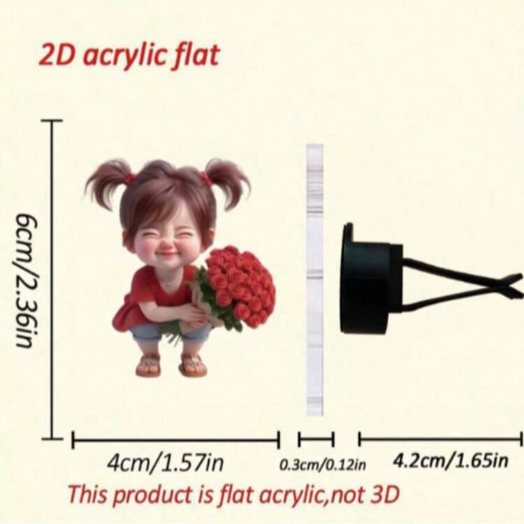 1 件红色辫发可爱女孩 2D 亚克力玫瑰图案汽车夹，耐用亚克力材质适合大多数车型，汽车内饰装饰礼物 - 彩色 - 查看 4