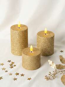 3 pièces Bougies piliers sans flamme avec minuterie et télécommande, bougies à paillettes dorées fonctionnant à piles, convient pour Noël, Halloween, Fête des Mères, Saint-Valentin, table à manger, demande en mariage, anniversaire - or - Voir 5