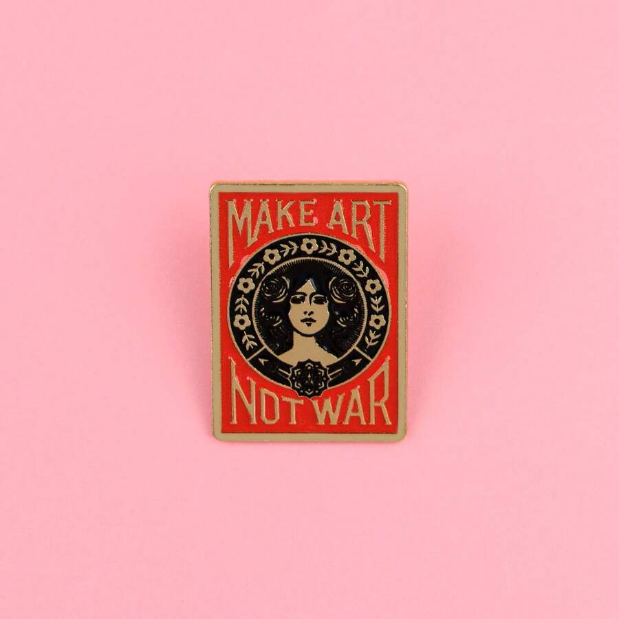 Ghim cài áo in hình hoa hồng hoạt hình cô gái, huy hiệu cài ve áo, phụ kiện quần áo, trang sức thời trang, quà tặng, với câu nói "Hãy làm nghệ thuật chứ đừng gây chiến". - Đỏ - Xem 1