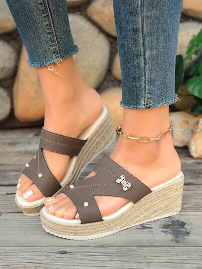 女士经典时尚休闲优雅舒适沙滩度假波西米亚风百搭轻便坡跟厚底编织麻绳凉鞋，多种颜色可选
