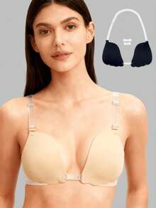 Women's Invisible Adhesive Bra, Made Of Silicone, With Transparent Straps And Excellent Push-Up Effect - Multicolor - View 1