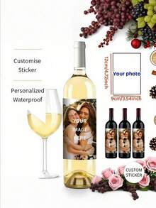 Custom Photo Wine Bottle Labels - Couple/Family Photo Stickers, Waterproof Personalized Stickers, Perfect For Wine Bottles, Champagne Bottles, Weddings, Bridal Showers, Engagement Parties, Holiday Gatherings, Personalized, - Multicolor - View 8