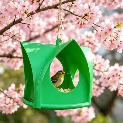 1个户外悬挂式喂鸟器，防风雨野生鸟类喂食站带栖木，防松鼠鸟屋，适用于庭院、花园、后院、阳台、树木安装