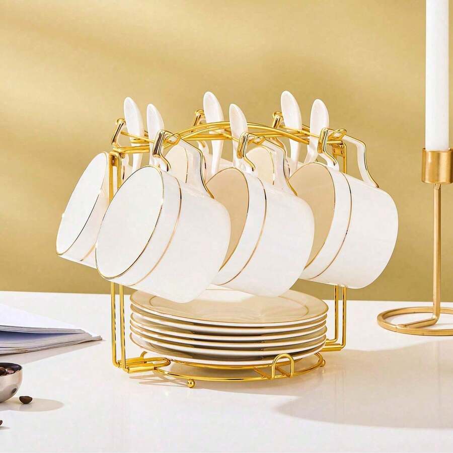 Minimalist Mug Hook, Foldable Cup & Saucer Iron Rack, Niche Design Black/Gold Foldable 6-Cup Rack - Multicolor - View 1
