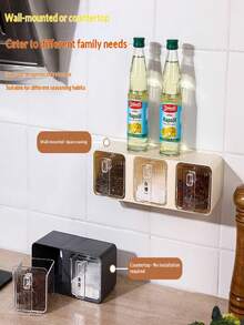 No Drill Kitchen Organizer Rack Set, Wall Mounted Spice Jar Condiment Storage Boxes - Multicolor - View 1