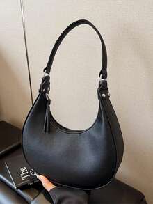 Nueva llegada Bolso de hombro en forma de media luna, bolso de mano de gran capacidad portátil de lujo y alta gama - Negro - View 9