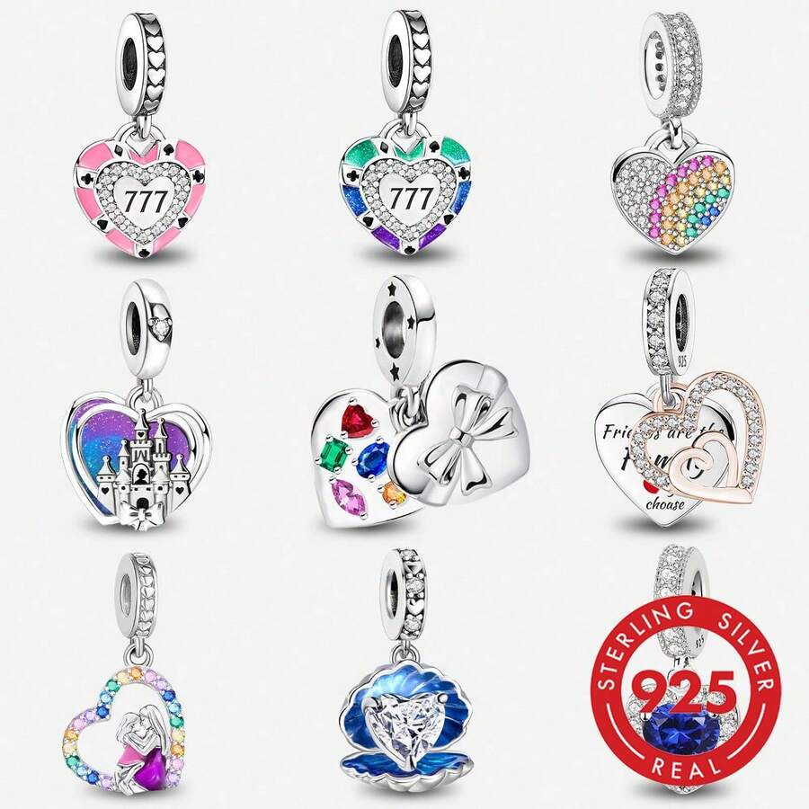 1pc 925 Sterling Silver Love Series Family & Friends Starry Bead Pendant, Suitable For Women Jewelry DIY Bracelet - Set 6 - View 1