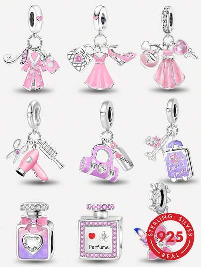 925スターリングシルバー カラフルな花ビーズ 1個、女性用ブレスレット、バングル DIYアクセサリー作り、デイリーアクセサリーに適しています。女の子の服装にも合います。