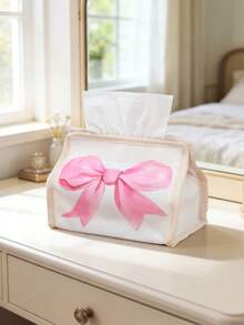 1pc Pink Bow Tissue Box, Cute Bow Tissue Holder Suitable For Car, Kitchen, Bedroom, Bathroom, Living Room, Birthday Girl, Party Decor, Home Decor, Vanity, Gift For Her, Napkin Holder, Kitchen Counter Decor, Car Interior Decor, Facial Tissue Box, Teenage Girl Bedroom Decor, Mother's Day Gift, Decorative Tissue Box - Pink Bow - View 6