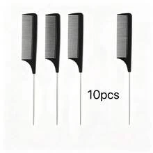 10支/20支装塑料细齿钢针梳，顺滑卷发造型工具，家用/沙龙钢针梳 - 黑色 - 查看 13