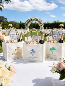 Customized Text Tote Bag, Palm Tree Wedding Welcome Bag, Customized Guest Gift, Tropical Gift Bag, Island Wedding - Multicolor - View 6