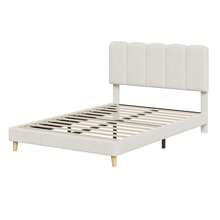 Techigher Boucle Fabric Bed Frame, Modern Style, Upholstered Platform Bed With Adjustable Wave Headboard, Wooden Slats Support, No Box Spring, Easy Assembly - 雙人尺寸 - 查看 4