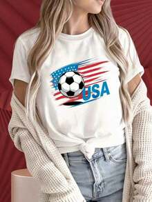 Comfortable Plus-Size Women's T-Shirt,Women's T-Shirts With Round Neck And Short Sleeves Have Interesting Printed Patterns.Usa Soccer Flag T Shirt Women  Football America Team Jersey Graphic Tee Sport WearSuitable For Christmas Partysports Activitiesholiday Partiesingssports And Other Holiday Gifts ().100% Cottonsummer Outfits For Womenvintage Blusas - 白色 - 查看 11