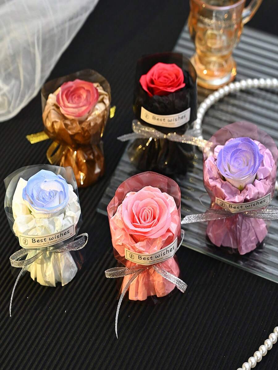1/3/5 Stems Mini Preserved Rose Bouquet, Artificial Single Rose, Suitable For Valentine's Day, Mother's Day, Birthday, Graduation Gift, And Home Decor - Multicolor - View 1