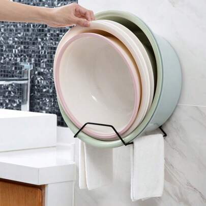 No Drill Wall Mount Basin Holder, 1Pc Self-Adhesive Heavy Duty Face Basin Storage Rack For Bathroom Kitchen, Space Saving