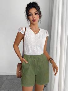 Women's Fashionable Bestselling Printed Drawstring Tassel Belt Elegant Skirt, Spring/Summer - Dark Green - View 6