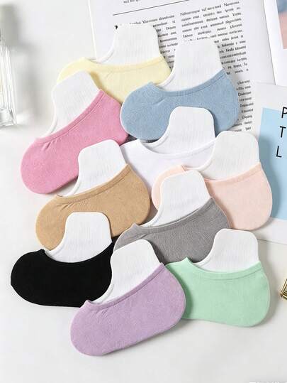 5 Pairs Random Color Candy Colored Women's Invisible Liner Socks, Silicone Non-Slip, Breathable Shallow Mouth Socks Suitable For Summer Sneakers & Shoes