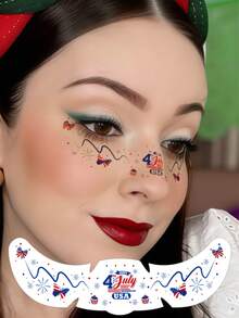 6 piezas Pegatinas de tatuajes temporales con rostros pecosos para el Día de la Independencia de Estados Unidos, con diseños de la Estatua de la Libertad, estrellas, bandera estadounidense y mariposas, adecuado para celebraciones, festivales, citas y verano - Azul - Ver 6