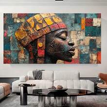 1 pieza de Arte Abstracto Moderna Inspirada en África - Pintura Enmarcado Listos para Colgar con colores Vibrantes (Rojo, Amarillo Verde Azul Marrón Naranja Turquesa) – Decoración Ideal Para Sala Oficina Baño Regalo Perfectivo o Festividades Lienzo Envuelto y Marco Incluido Gran l Artístico 2D Plano - Enmarcado - Ver 3