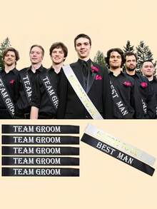 Set de 7 bandas para despedida de soltero/a para padrinos, bandas negras para el equipo del novio para despedida de soltera, suministros para fiestas de boda, decoraciones, recuerdos y regalos - Novio y padrino - Ver 5