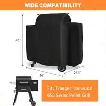 Outdoor 600D Heavy Duty Grill Cover For Traeger Ironwood 650 Series Full-Length Grill Cover Grill Accessory Waterproof Pellet Cover Compatible With Traeger Ironwood 650 Accessories BAC505 Black - 黑色 - 查看 3