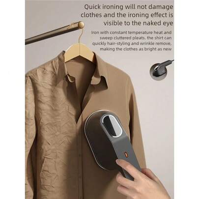 便携式手持蒸汽熨斗，隔热底座，智能温控，加热指示灯，平熨/挂熨二合一，大尺寸光滑熨板，熨烫速度快，呵护衣物，迷你旅行熨斗，居家旅行两相宜