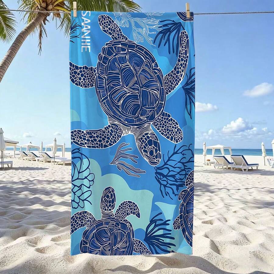 1条海龟珊瑚印花沙滩巾,海洋生物主题沙滩毯,超强吸水超细纤维毛巾,柔软舒适,轻便易携,防沙,非常适合浴室、游泳、健身、瑜伽、夏季旅行和度假。 - B - 查看 1