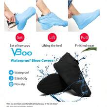 Cubrecalzado de goma reutilizable, impermeable y antideslizante, protector de botas elástico, disponible en varios tamaños - Colocar - Ver 7