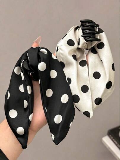 Bộ 2 kẹp tóc chấm bi nơ đen trắng thanh lịch dành cho nữ, phụ kiện tóc tối giản, sang trọng, đa năng, phù hợp cho sử dụng hàng ngày, thường ngày, dự tiệc, đi làm, du lịch, tạo kiểu tóc, trang điểm và phối đồ.