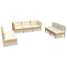 vidaXL 7-Tlg. Garten-Lounge-Set Mit Creme Kissen Massivholz Kiefer - Bianco - Visualizzare 3