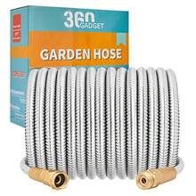 Garden Hose Metal - 100ft Heavy Duty Stainless Steel Water Hose With 8 Function Sprayer And Metal Fittings Flexible Lightweight No Kink Puncture Proof Hose For Yard Outdoors Rv - 不銹鋼 - 查看 9