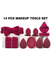44件套化妆工具套装，包含：30支化妆刷套装+1个发带+2个手碗带+4个迷你气垫粉扑+3个三角粉扑+3个化妆海绵+1个化妆刷清洁工具，一应俱全，新手友好 | 方便携带，送礼佳品 | 新手/女性的完美之选 - 彩色 - 查看 14