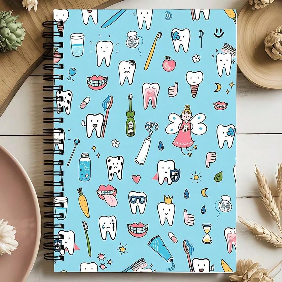 Dental Notebook - Spiral Bound With Dental Charts, Teeth & Tool Design - Light Blue & Turquoise - College Ruled Pages - Perfect For Dental Students, Dentists, And Oral Hygiene Professionals - Clinical Reference, Bright Cover - I - View 1