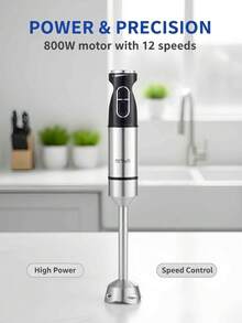 OCTAVO 800W 大功率电动手持搅拌机，不锈钢材质，12档速度控制，单手即可操作，集搅拌、切碎、碎冰功能于一体，搅拌棒可拆卸，易于清洗。适用于制作果泥、冰沙、蔬菜、鸡蛋等，是情人节和母亲节的理想礼物。 - 美規A型插(110-127V) - 查看 2
