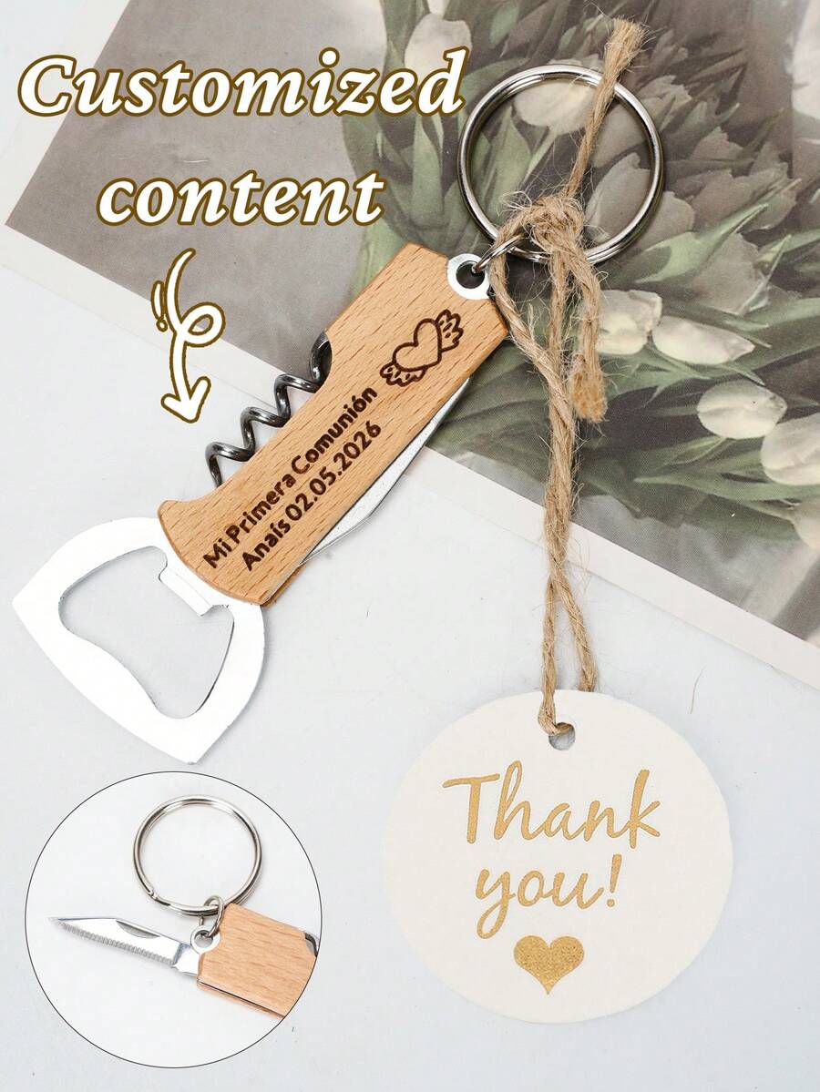 1/10pcs Multi-Function Bottle Opener Set, Includes Bottle Opener, Gauze Bag, Hemp Rope And Card, With Keychain, Easy To Open Manually, Convenient To Carry. Customizable Laser Engraved Personalized Bottle Opener, Suitable For Parties, Wine, Beer, Soda And Other Occasions. Practical Gift For Birthdays, Anniversaries, Weddings, Housewarmings And Other Occasions. - Multicolor - View 1