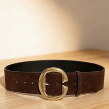 1pc Y2K Style Wide Pleated Waist Belt, Waist Cinching Design, Suitable For Dresses, With Fashionable American Style - Coffee - View 3